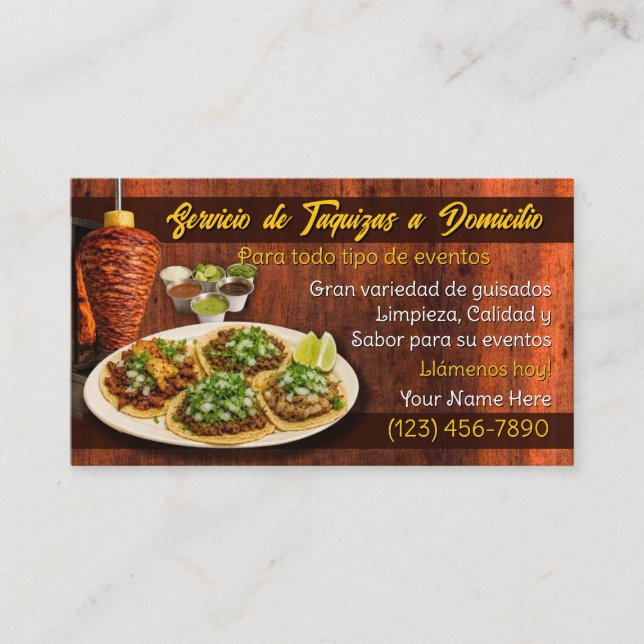 Tarjetas de Negocio de Servicio de Tacos (Anverso)