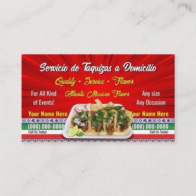 Tarjetas de Negocio de Servicio de Tacos (Anverso)