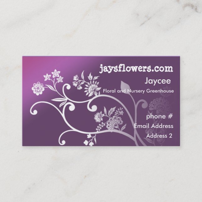 Tarjetas de Negocio de Vivero Floral de Flores Pur (Anverso)