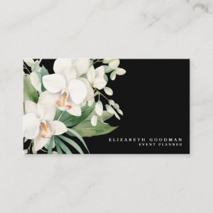 Tarjetas de Negocio Negras con Orquídeas Blancas M