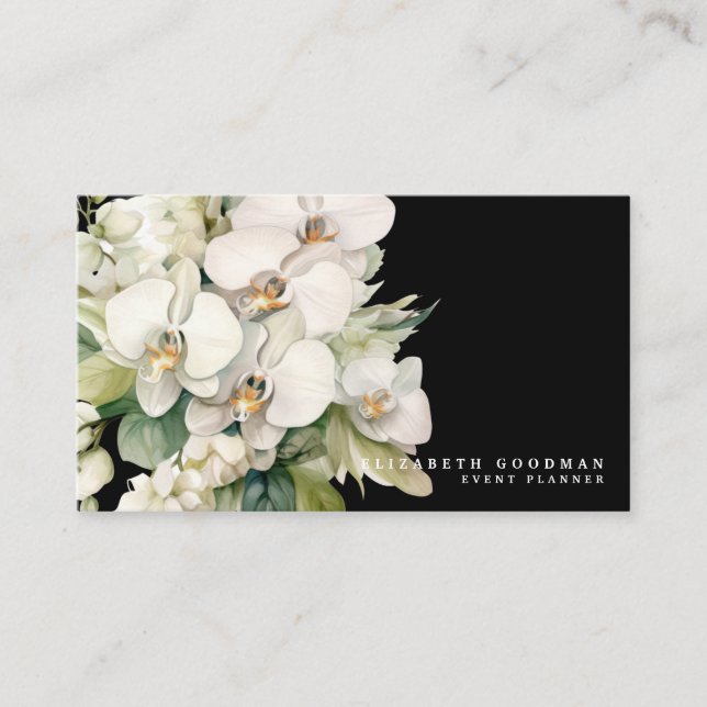 Tarjetas de Negocio Negras con Orquídeas Blancas M (Anverso)