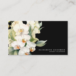 Tarjetas de Negocio Negras con Orquídeas Blancas M
