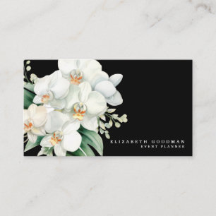 Tarjetas de Negocio Negras con Orquídeas Blancas M
