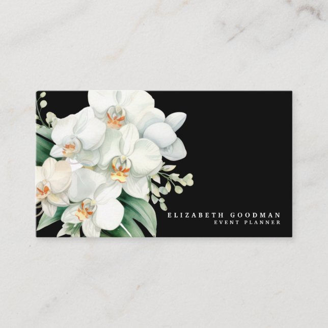 Tarjetas de Negocio Negras con Orquídeas Blancas M (Anverso)