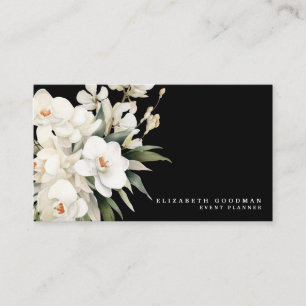 Tarjetas de Negocio Negras de Orquídeas Blancas Mo