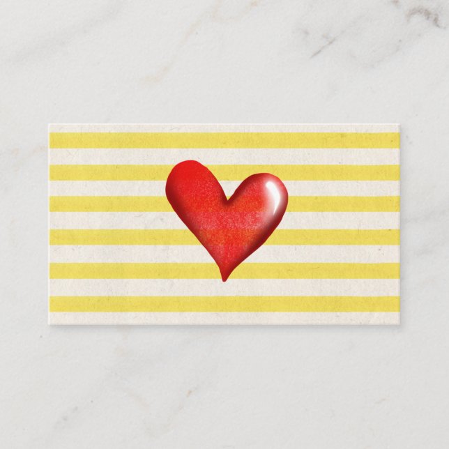 Tarjetas de Negocios Amarillas Rayadas Corazón (Anverso)