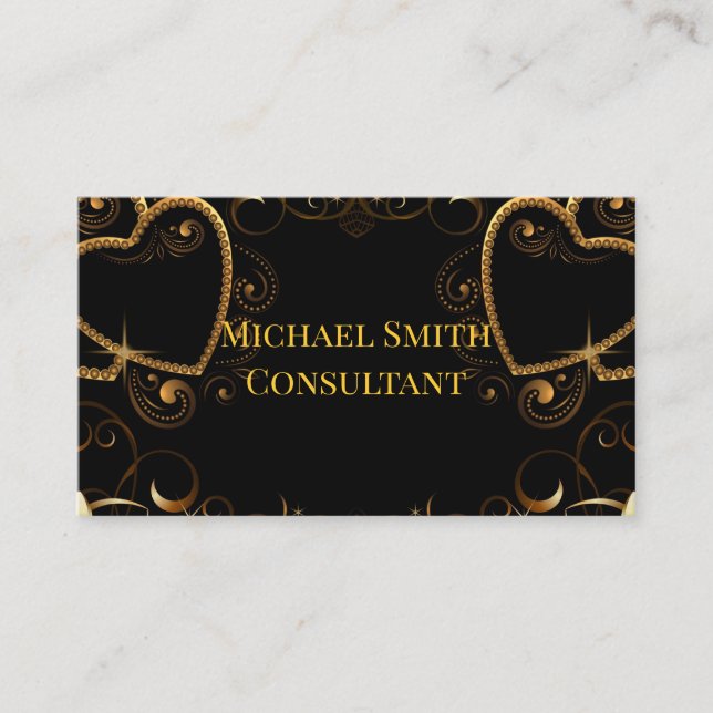 Tarjetas De Negocios Black And Gold Hearts (Anverso)
