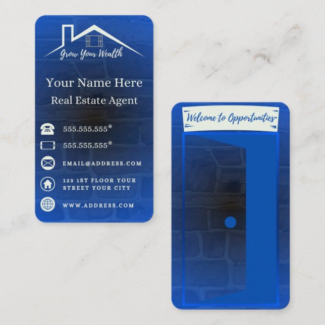 Tarjetas De Negocios Blue Elegant Para Agentes Inm (Anverso / Reverso)