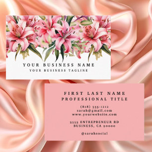 Tarjetas de negocios de flores de lirio rosa