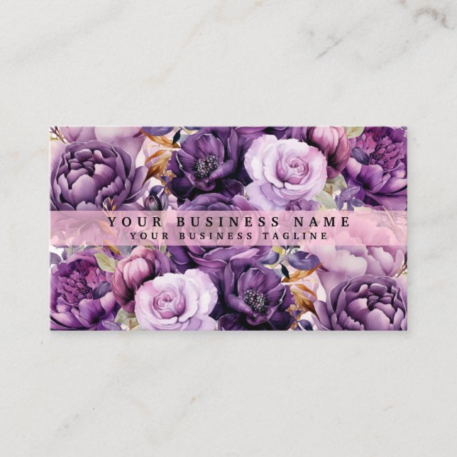 Tarjetas de negocios de flores moradas oscuras ele (Anverso)