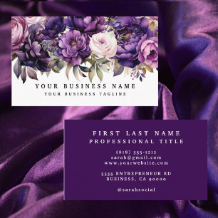 Tarjetas de negocios de flores moradas oscuras ele