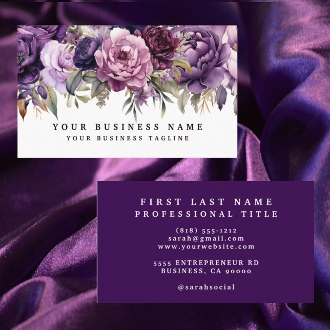 Tarjetas de negocios de flores moradas oscuras ele (Subido por el creador)