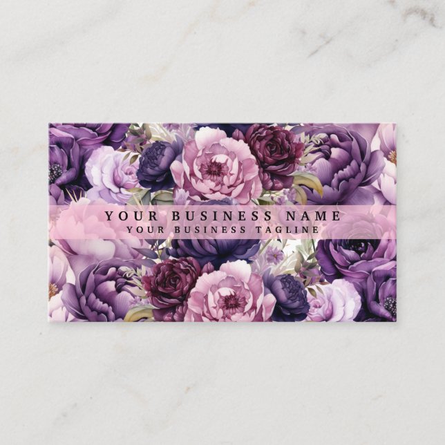 Tarjetas de negocios de flores moradas oscuras ele (Anverso)