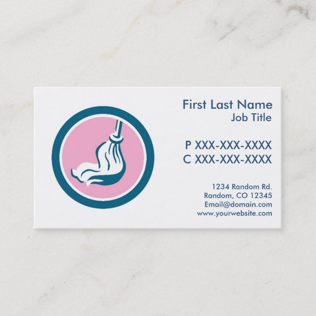 tarjetas de negocios de limpieza de mop azul rosa  (Anverso)