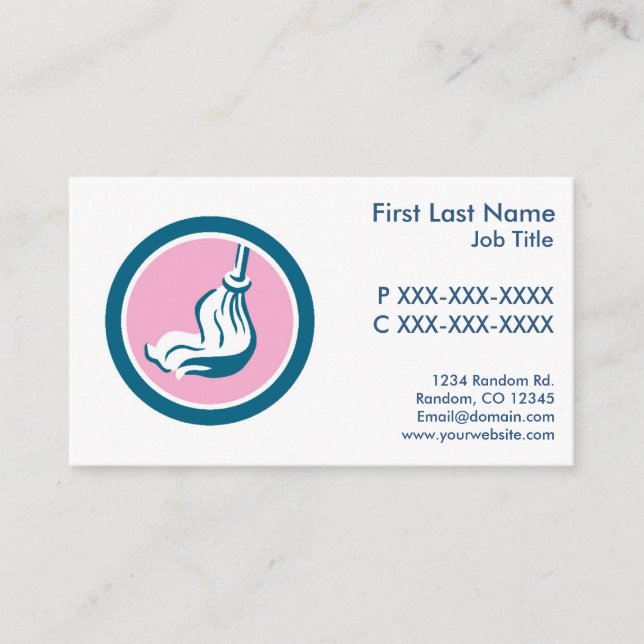 tarjetas de negocios de limpieza de mop azul rosa  (Anverso)