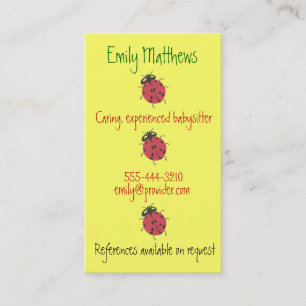 Tarjetas de negocios de niñera - mariquitas