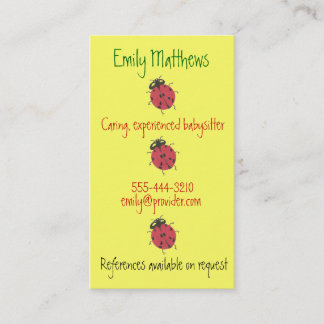 Tarjetas de negocios de niñera - mariquitas