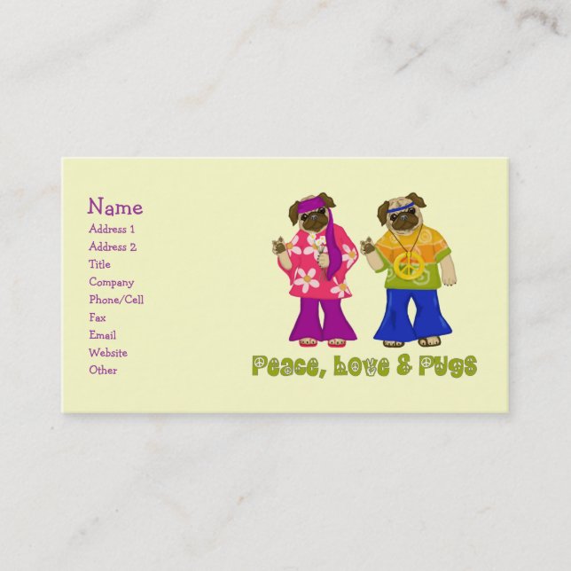 Tarjetas de negocios de Peace Love and Pugs (Anverso)