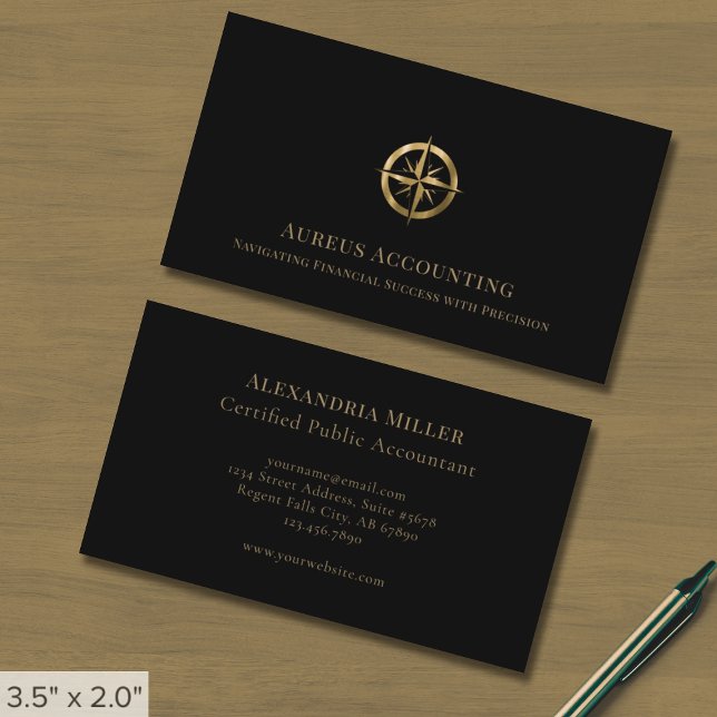 Tarjetas de Negros de Negocios Black Gold Compass  (Subido por el creador)