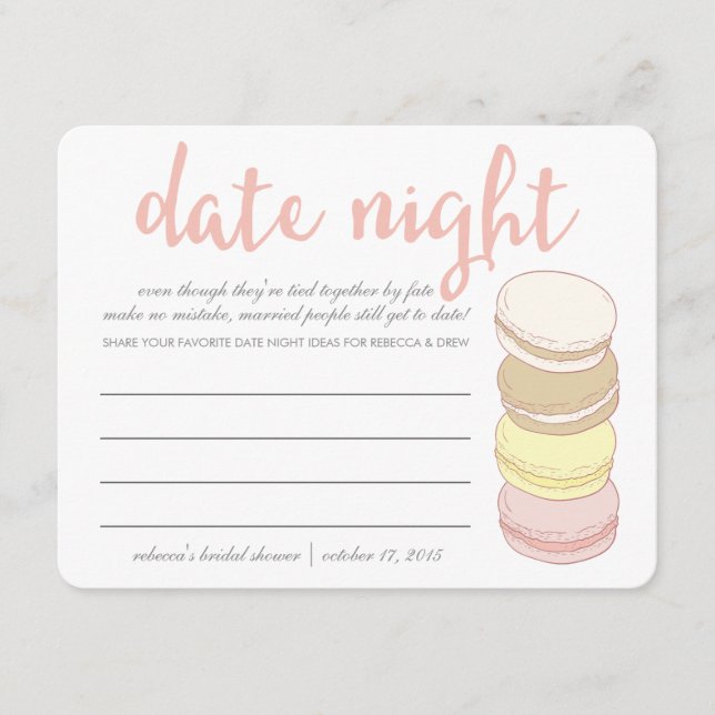 Tarjetas de Noche Bridal Shower | Macarones france (Anverso)