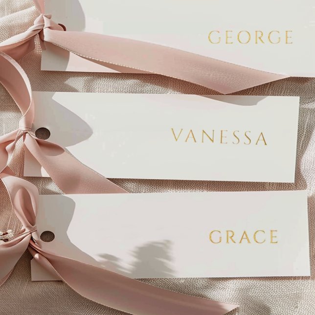 Tarjetas de nombre blancas de boda con hoja de oro (Subido por el creador)