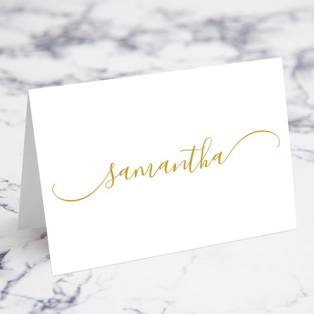 Tarjetas de Nombre con Curva Clásica de Oro (Gold Classy Curved Swash Name Place Cards)