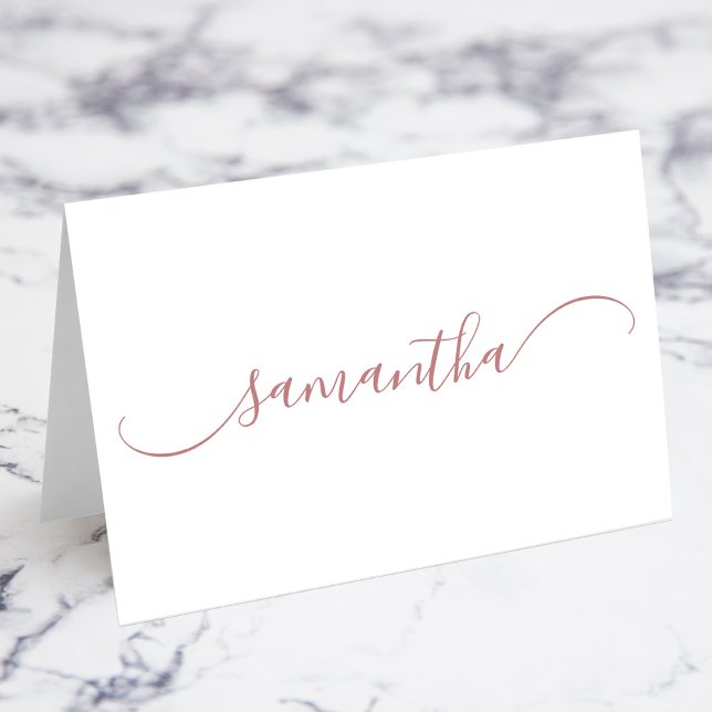 Tarjetas de nombre con curva elegante en rosa oro (Rose Gold Classy Curved Swash Name Place Cards)