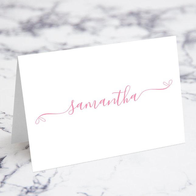 Tarjetas de nombre con lazo rosa (Pink Coquette Bow Signature Name Place Cards)