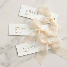 Tarjetas de nombre de boda en oro blanco para menú