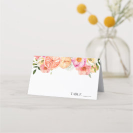 Tarjetas de nombre de flores de cítrico rosado