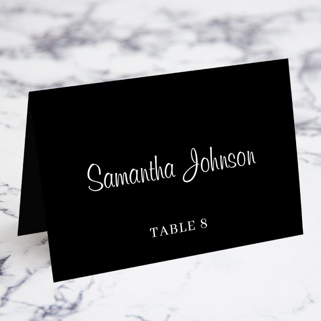 Tarjetas de nombre de invitado con número de mesa  (Black and White Guest Name Table No. Place Cards)