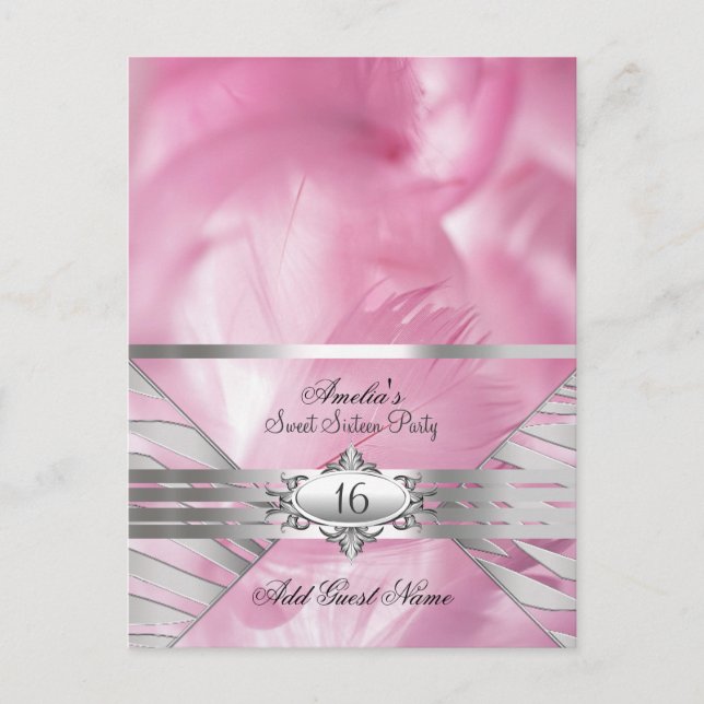 Tarjetas de nombre de invitado Pink Sweet 16 (Anverso)