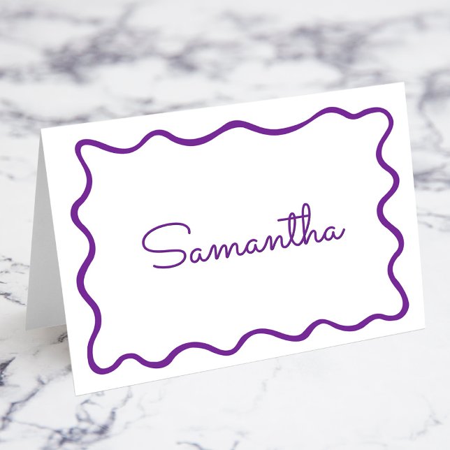 Tarjetas de Nombre de Lugar con Borde Ondulado Mor (Royal Purple Wavy Border Name Place Cards)
