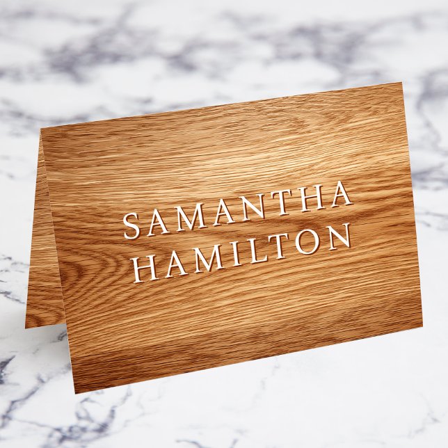Tarjetas de nombre de lugar de madera de roble fal (Faux Oak Wood White Name Place Cards)