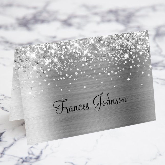 Tarjetas de nombre de lugar individuales plateadas (Fold Your Own Individual Place Cards)