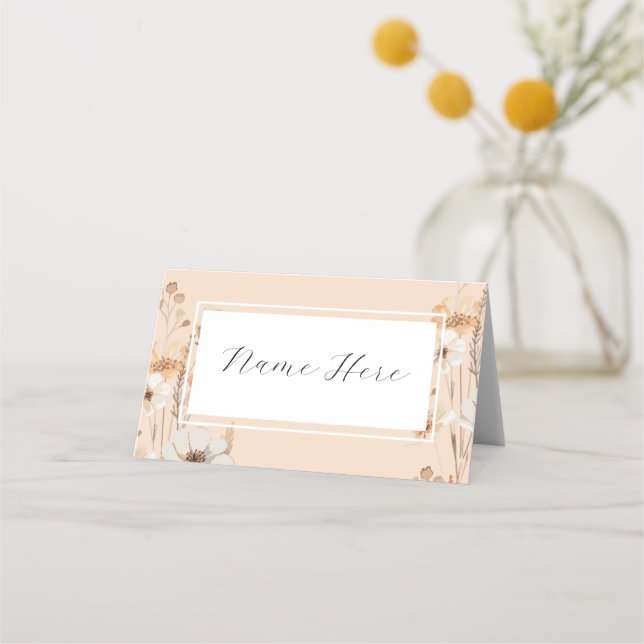 Tarjetas de nombre dobladas Boda Boho Florals (Anverso)