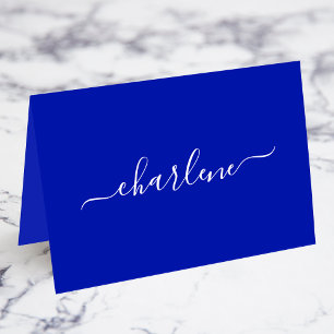 Tarjetas de Nombre Elegantes de Azul Real y Blanco