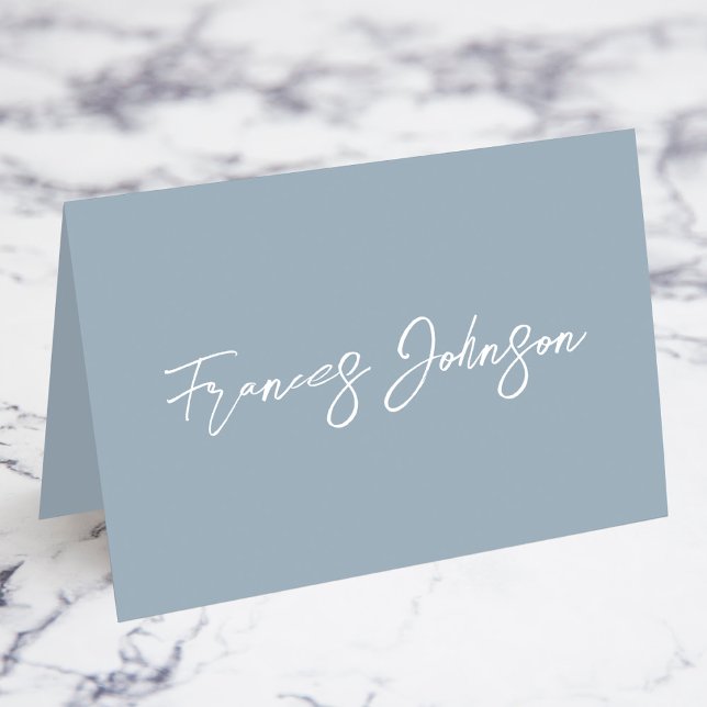 Tarjetas de nombre individual azul polvoriento par (Fold Your Own Place Cards)