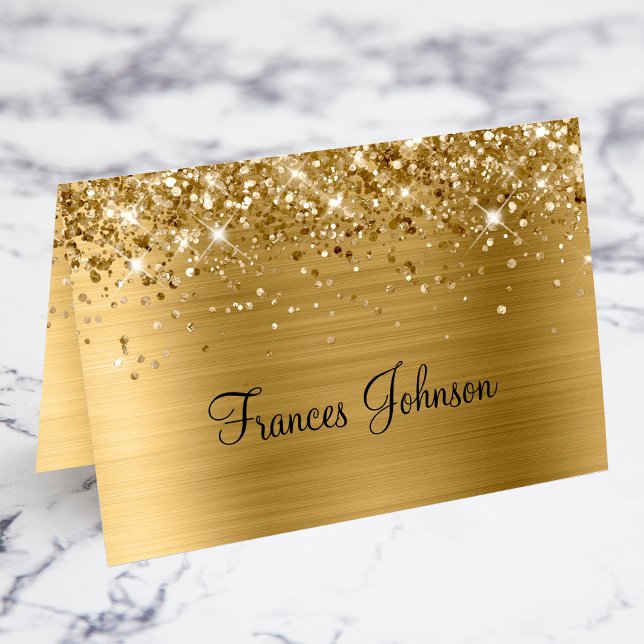 Tarjetas de nombre individuales con brillo dorado (Fold Your Own Place Cards)