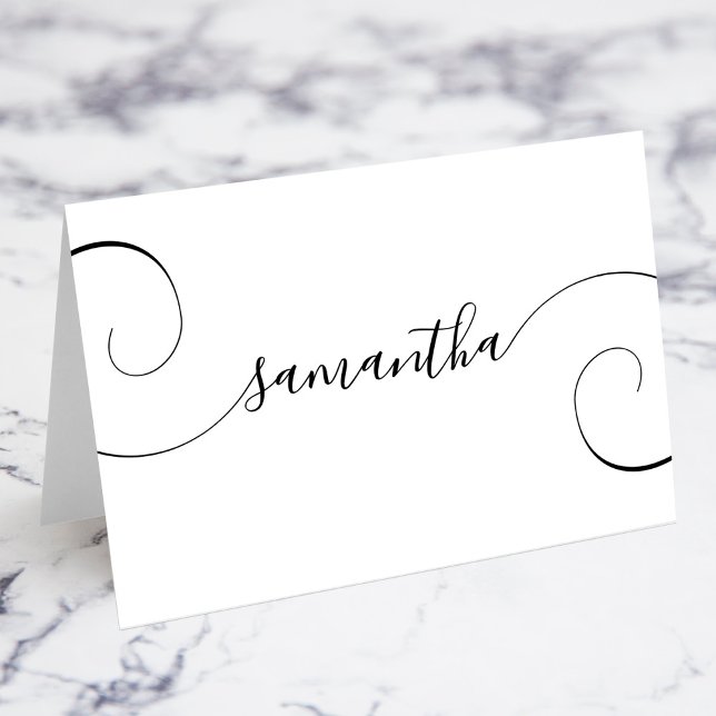 Tarjetas de nombre individuales con firma rizada n (Black Curly Signature Individual Name Place Cards)