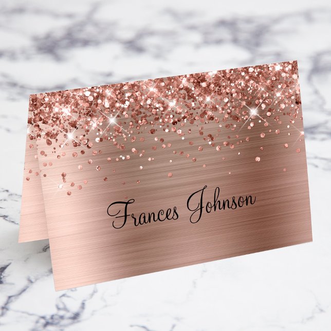 Tarjetas de nombre individuales de rosa dorado con (Fold Your Own Place Cards)