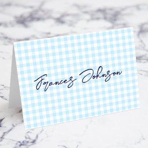 Tarjetas de nombre personalizadas de gingham azul