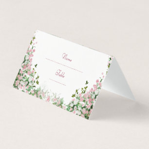 Tarjetas de nombre y lugar dobladas florales rosa 