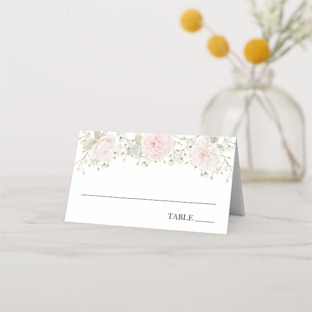 Tarjetas de nombre y lugar para bebé y rosas (Anverso)