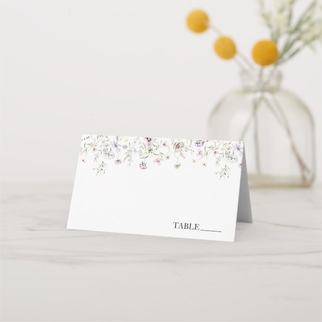 Tarjetas de nombres con delicadas flores púrpuras (Anverso)
