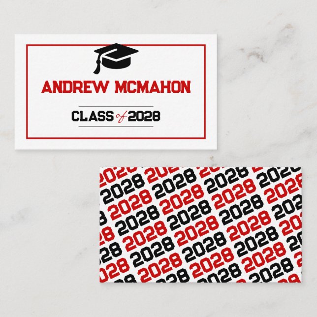 Tarjetas de nombres de graduados rojas y negras mo (Anverso / Reverso)