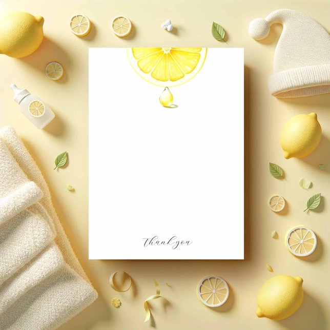 Tarjetas de nota Color de agua Lemones amarillos (Lemon baby shower thank you card cute watercolor citrus art with a lemon drop)