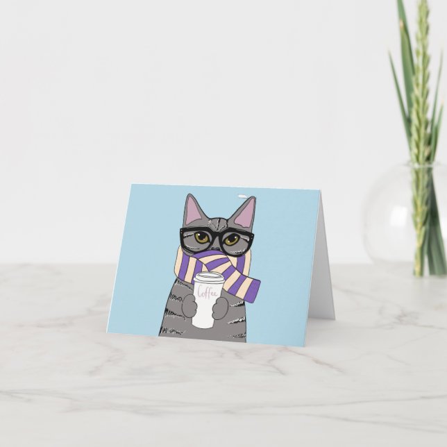 TARJETAS DE NOTA DE ARTE DE CAFÉ DE INVIERNO CAT (Anverso)