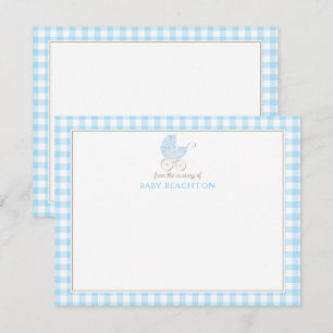Tarjetas de nota de cochecito vintage azul a cuadr