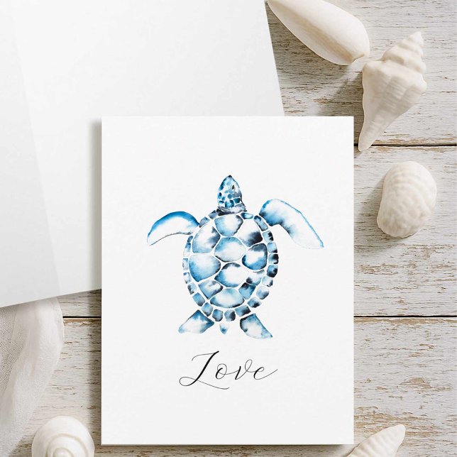 Tarjetas De Nota De La Tortuga Del Mar De Acuarela (Sea turtle gifts greeting card with watercolor art by Victoria Grigaliunas Do Tell A Belle)